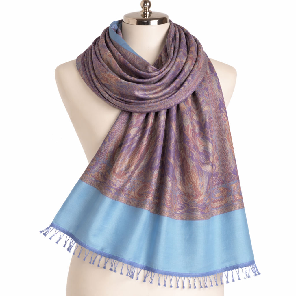 Light Blue Mughal Paisley Modal Scarf